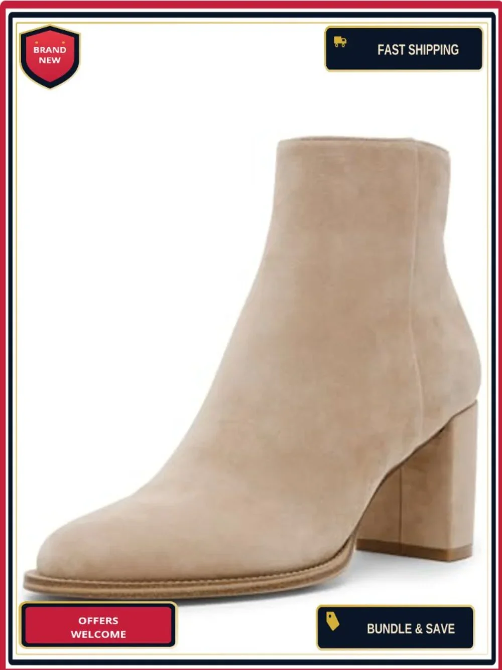Suede Ankle Boots with 3-Inch Block Heel Zip Closure Round Toe